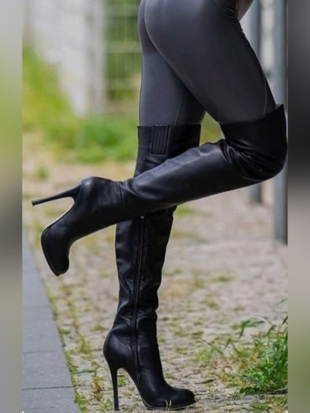 Jimmy Choo Hayley 100 Black Grainy Calf Leather Over The Knee Boots IT 37 US 7